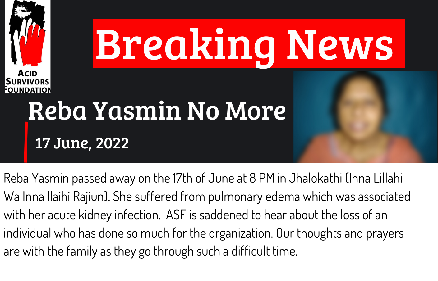 Reba Yasmin is no more